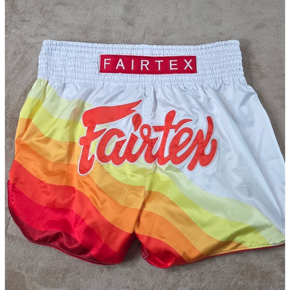 Fairtex Boxing Muay Thai Shorts 4" Men Size 3XL White Orange Gym EUC